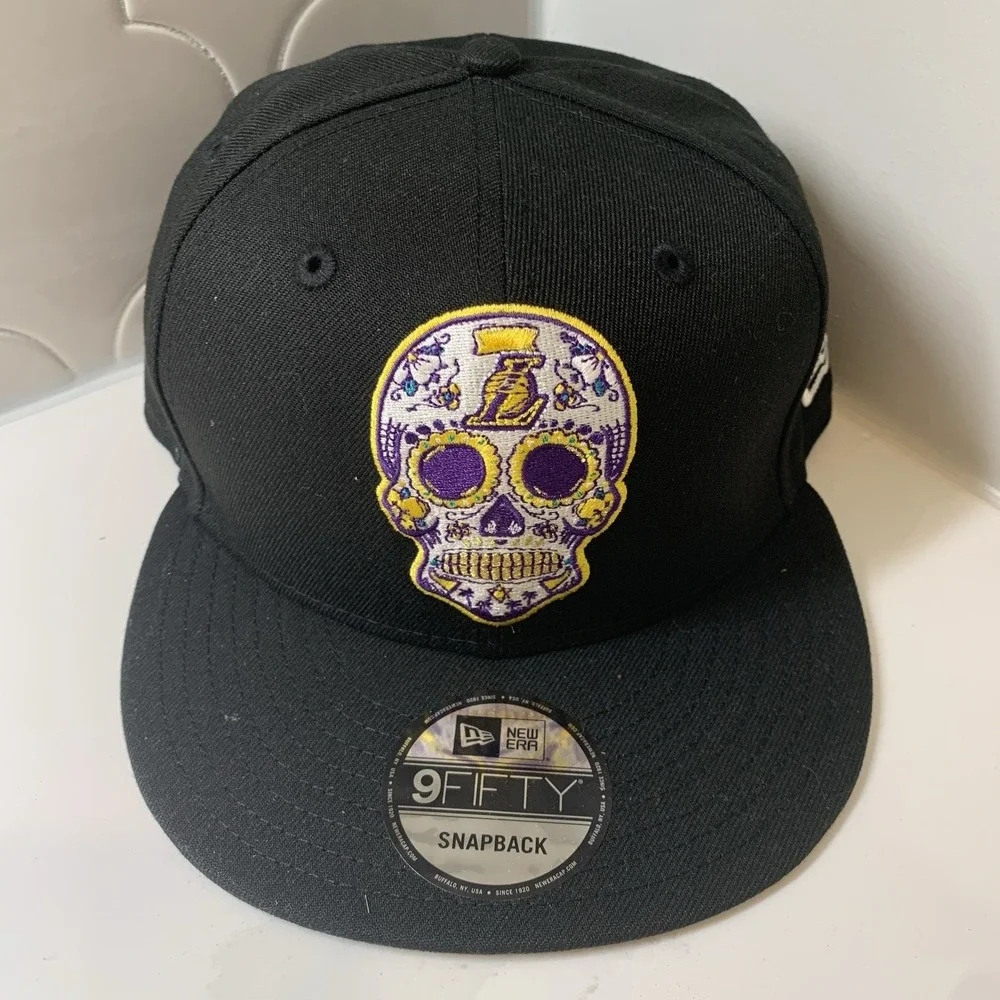 Los Angeles Lakers New Era 9FIFTY Black Sugar Skull Day of the Dead Hat OSFM
